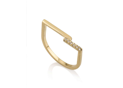 Gold Plated CZ Studded Asymmetric Bar Ring